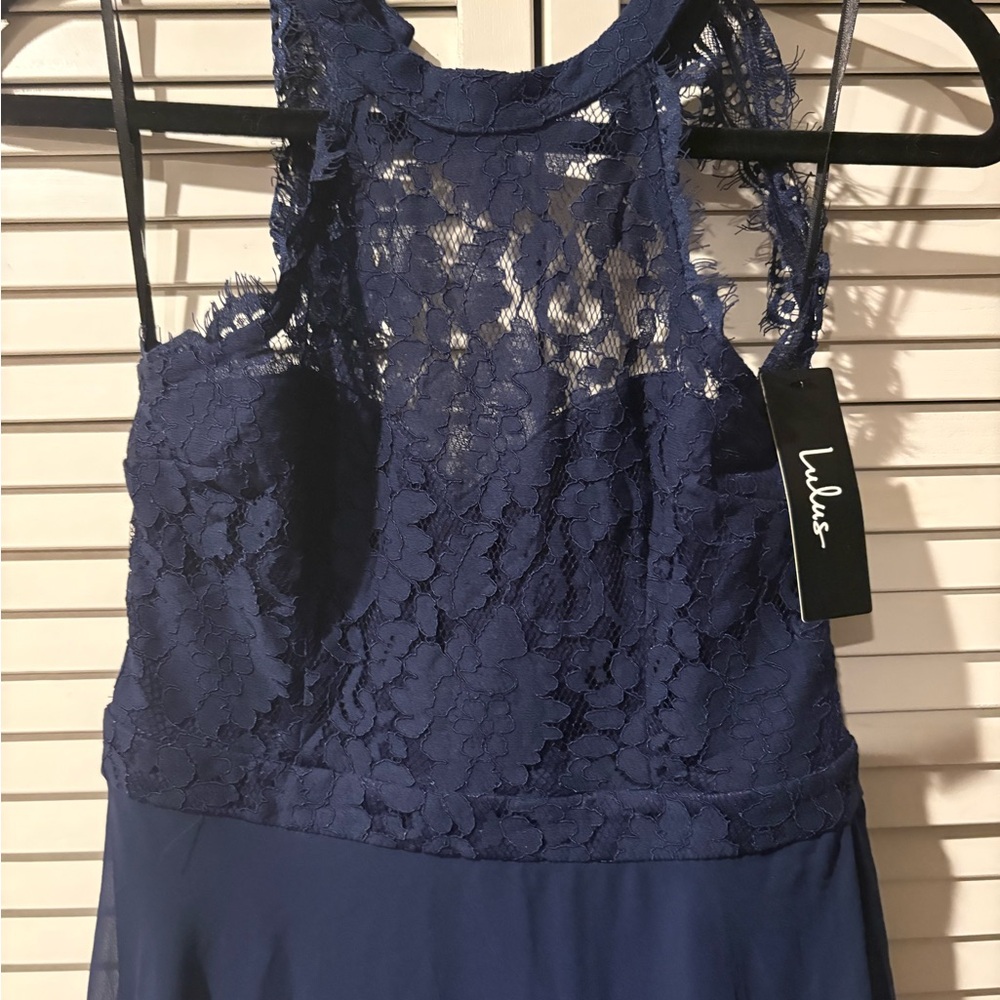 Lulu's Navy Blue Lace Maxi Dress - Picture 1 of 8